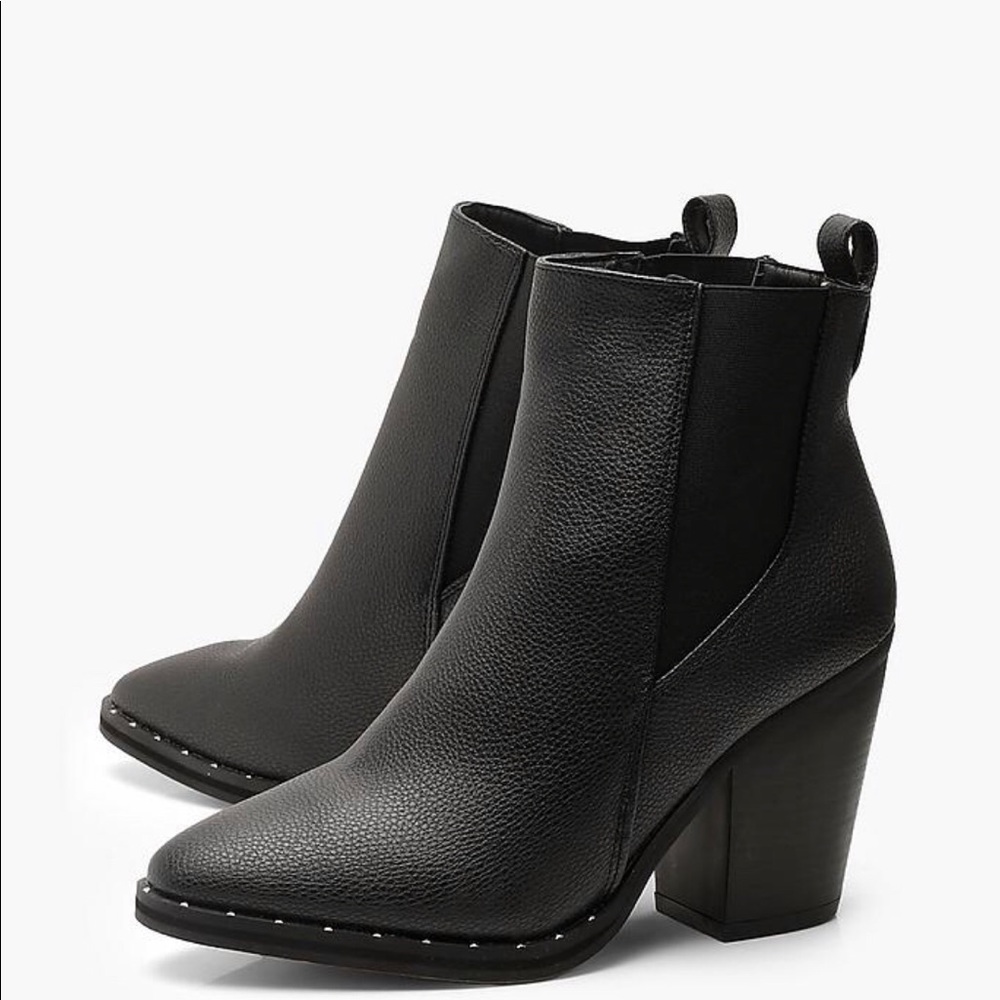 Studded Wester Black Booties. Size 7. BOOHOO